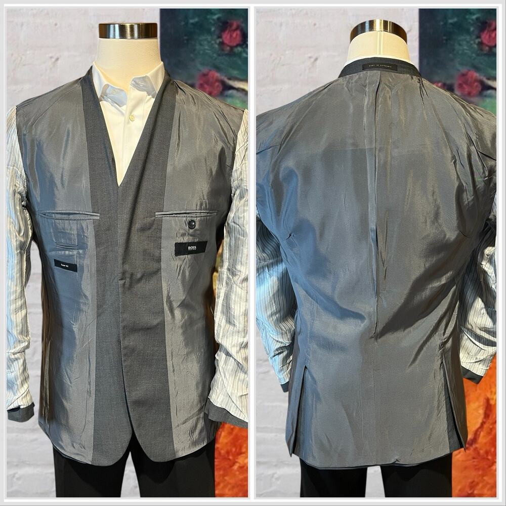 Hugo Boss 40-42R Slate Gray Super 100s Nailhead Blazer Suit Jacket - Picture 7 of 13